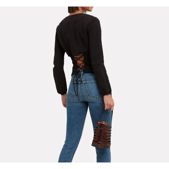 INTERMIX Marseille Lace-Up Top Black Tie Front Lace Back Scoop Neck Size Small - Picture 1 of 12